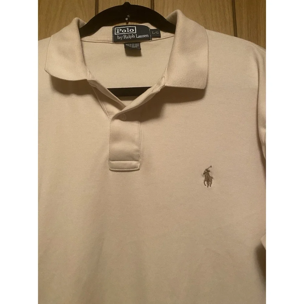 Polo Ralph Lauren Cream Cotton Polo Shirt Men's Large Pony Logo Short Sleeve